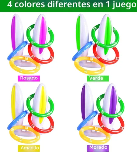 Miniatura 2 de [16 Anillos de Puntuación] Paquete de 4 Juego de Lanzamiento de Anillos de Orejas de Conejo Inflable de Pascua, Esencial para Canasta de Pascua