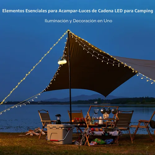 Miniatura 2 de Cadena de luces de campamento de 33 pies, 100 LED, 4 en 1, recargable, 100 LED, para exteriores, con 14 modos de iluminación, control remoto