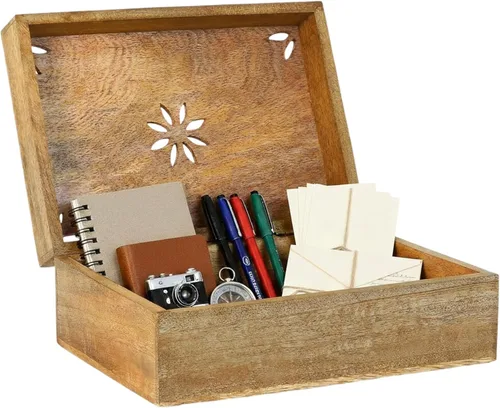 Miniatura 8 de Mela Artisans Serena Caja de madera de mango – Caja de almacenamiento de madera hecha a mano para joyas, accesorios y decoración del hogar – Mango
