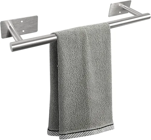 Barra de toalla de baño autoadhesiva, toalleros de acero inoxidable para baño sin perforaciones, resistentes y antioxidantes, adhesivo en la pared,