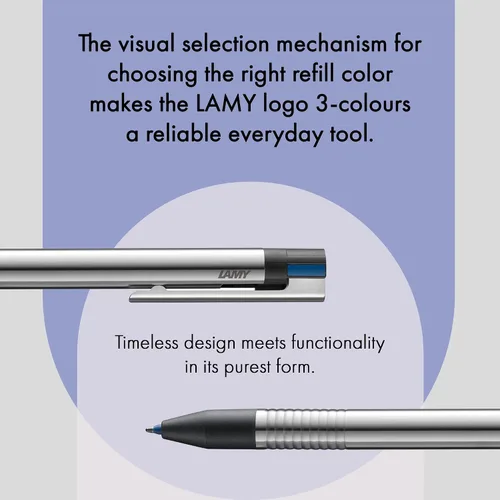 Miniatura 4 de Lamy logo 3-colores - bolígrafo de punta redonda multicolor (negro, azul, rojo) con un mecanismo de dial de visión en una elegante caja de acero