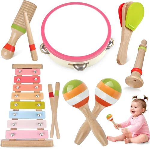 Instrumentos musicales para bebés para niñas, juguetes Montessori de madera para niños pequeños de 1 a 3 años, juego de instrumentos de percusión