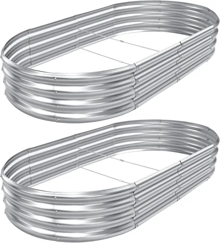 Miniatura 9 de AHEONLAR Paquete de 2 macetas de jardín elevadas galvanizadas de 4 x 2 x 1 pies, caja ovalada grande de metal, resistente y duradera, cajas