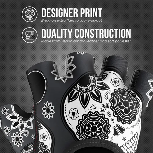 Miniatura 4 de Contraband Pink Label 5237 – Guantes de levantamiento de pesas con calavera, para mujer, Serie Design (1 par), Gris, M