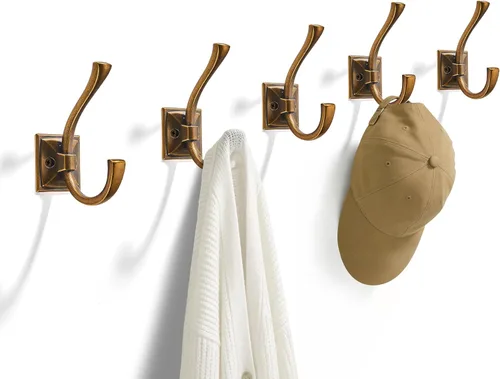 TUNNY Paquete de 5 ganchos para colgar en la pared de diseño antiguo, ganchos de latón antiguo, gancho para toallas para armario de zapatos de
