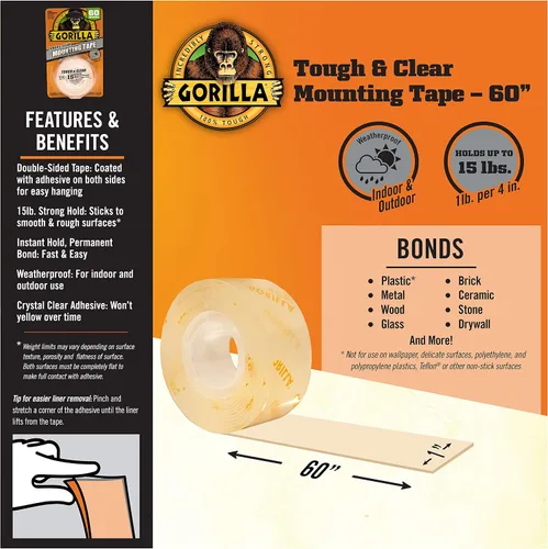 Miniatura 5 de Cinta de montaje transparente Gorilla Tough, Transparente, 6065001-8