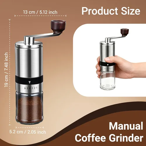 Miniatura 2 de Molinillo manual de café con rebaba de cerámica y 6 ajustes de grosor para granos de espresso, prensa francesa, café por goteo y café de filtro