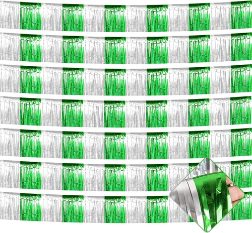 Miniatura 9 de Paquete de 10 unidades de guirnalda de flecos de papel de aluminio de 10 pies con lentejuelas metálicas, bandera para colgar en la pared, telón