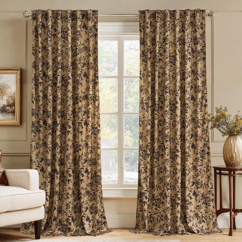 RYB HOME Cortinas de terciopelo floral amarillo mostaza de 84 pulgadas de largo, cortinas vintage de otoño con patrón de flores, aislamiento Rosa -