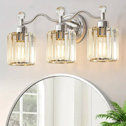 Miniatura 15 de Moderna lámpara de cristal para tocador de baño, 3 luces negras y doradas, lámparas de tocador sobre espejo, lámpara de pared de vidrio