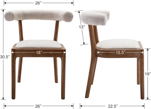 Miniatura 2 de Kmax Sillas de comedor de mediados de siglo, sillas de cocina de tela moderna con marco con acabado de nogal natural, respaldo curvado de lino, beige