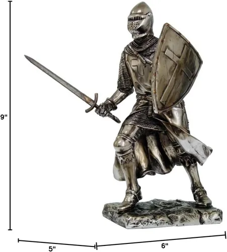 Miniatura 2 de Crusader Knight Estatua de resina fundida en frío con acabado plateado, 7 pulgadas (8714)