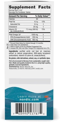 Miniatura 2 de Nordic Naturals Baby’s DHA, sin sabor - 2 oz - 1050 mg Omega-3 + 300 UI de vitamina D3 - Apoya el desarrollo del cerebro, la visión y el sistema
