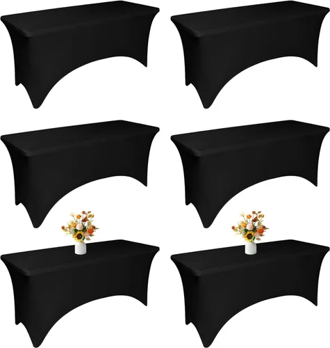 Miniatura 11 de Fundas de Mesa de Spandex Negro para Mesas de 6 Pies - Protector de Mantel Rectangular Universal Ajustado Elástico de 6 Pies, Lavable y Resistente a
