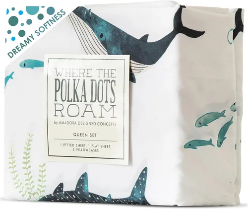 Where The Polka Dots Roam Nautical Ocean - Juego de ropa de cama individual – Juego de cama de 3 piezas súper suave para niños con sábana bajera,