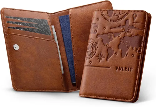 Miniatura 14 de VULKIT Soporte para pasaporte, cierre magnético, bloqueo RFID, cartera de viaje, funda para libro de pasaporte, soporte para tarjeta de embarque