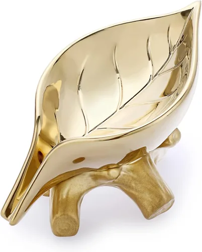 JUXYES Jabonera de cerámica autodrenante, jabonera única en forma de hoja, bandeja decorativa para jabonera de mesa, ahorrador de jabón para bañera,