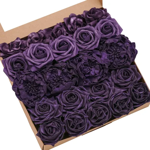 Miniatura 29 de Ling's moment Flores Artificiales de Seda Falsa Hortensias Rosas de Espuma Gardenias Falsas Combo para Bricolaje Ramos de Boda Centros de Mesa