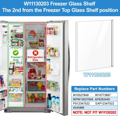 Miniatura 3 de [2 PAQUETE] Estante de vidrio para congelador ALVAR W11130203 de actualización compatible con estante de congelador Whirlpool, reemplazo de estante