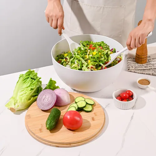 Miniatura 7 de LOVYANXUE Ensaladera con Tapa, Ensaladera de Fibra de Bambú Extra Grande de 30 cm con Juego de Servidores para Cocina, Ensaladera y Cuenco de Mezcla