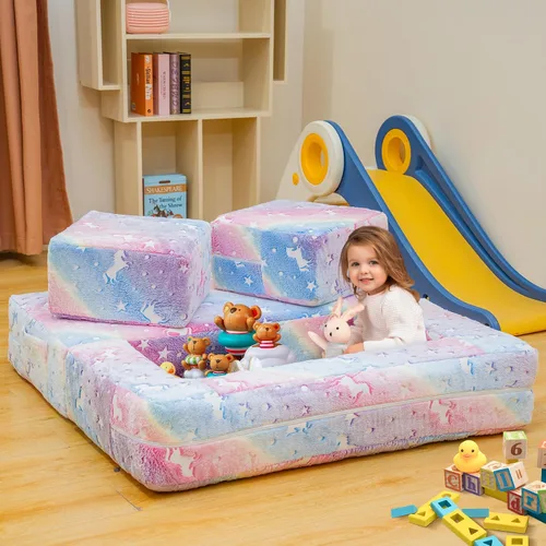 Miniatura 5 de furlinkhm Sofá modular de juegos para niños, que brilla en la oscuridad, sofá para niños, sofá infantil para sala de juegos, espuma convertible
