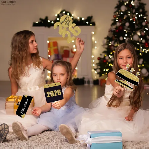 Miniatura 7 de KatchOn, Glitter New Years Photo Booth Props 2026 - Pack of 30 Gold and Black New Years Eve Photo Booth Props for Happy New Year Decorations 2026