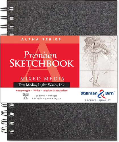 Stillman & Birn Alpha Series - Cuaderno de bocetos encuadernado con alambre, 6 x 8 pulgadas, 5.29 oz/m² (pesado), papel blanco, superficie de grano