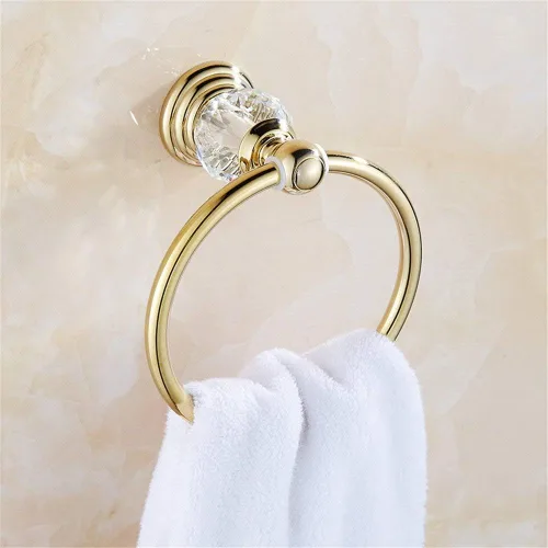 Miniatura 9 de WINCASE Accesorios de baño de oro, Conjunto de barra de toalla de cristal ajustable, juego de hardware dorado para toallas de mano, anillo, soporte