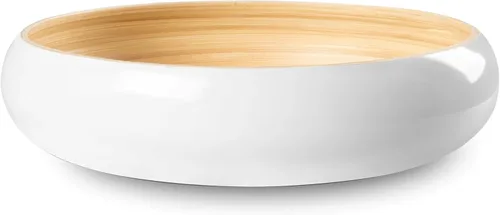 LEXA Frutero de madera de bambú blanco hecho a mano de 12 pulgadas para encimera de cocina, cuenco de ensalada de madera de bambú grande ligero de