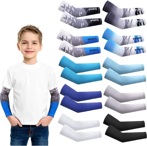 Miniatura 8 de Xuhal 10 Pairs Arm Sleeves for Kids Baseball UV Sun Protection Cooling Arm Sleeves Boys Football Basketball