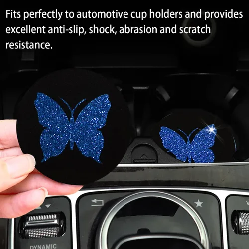 Miniatura 4 de BESULEN Posavasos de Mariposa para Automóvil, Paquete de 2 Posavasos Universales de 2.75 Pulgadas Antideslizantes para Portavasos, Alfombrilla