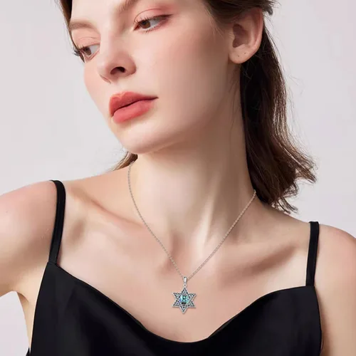 Miniatura 3 de CRMAD Collar de plata de ley con cruz de David, símbolo de paz, urnas, árbol de la vida, concha de abulón, joyería judía para mujeres y hombres
