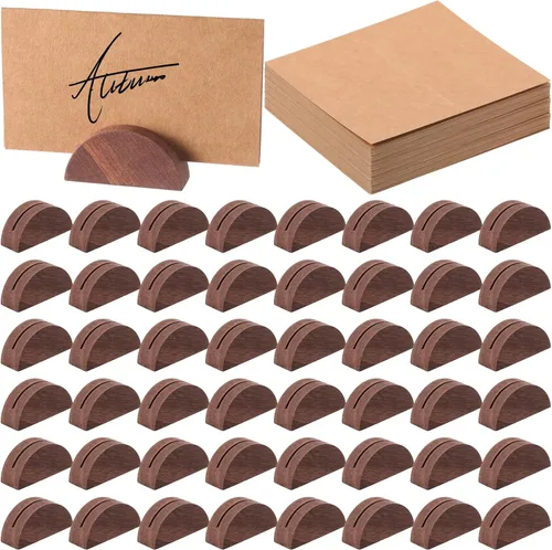 Maitys 48 soportes de madera para números de mesa de boda, soporte para nombre de mesa de boda, diseño semicircular, tarjeteros con 48 tarjetas de