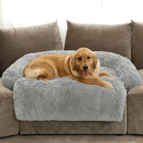 Miniatura 17 de Cama calmante para perro, tapete de felpa esponjoso para perros con protector de muebles con funda extraíble lavable para perros y gatos grandes