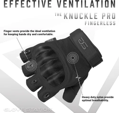Miniatura 3 de Glove Station - Guantes tácticos de nudillos sin dedos para hombre - Guantes de motocicleta para tiro táctico, Airsoft, caza, trabajo policial