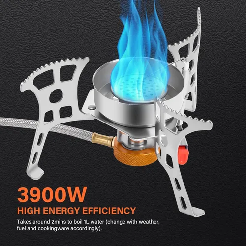 Miniatura 4 de WADEO Estufa de camping resistente al viento de 3900 W, estufa de gas para acampar con encendido piezoeléctrico, estufa de mochilero portátil