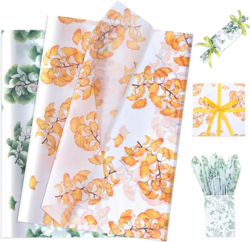 Miniatura 8 de Larcenciel Papel de seda negro, papel de seda floral vintage para bolsas de regalo, cajas, envoltura, manualidades, suministros de embalaje de arte
