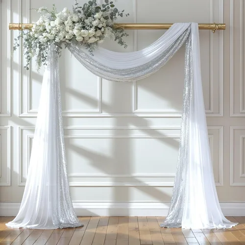 Miniatura 27 de Tela drapeada para arco de boda de 28 x 19 pies, telón de fondo de tela de gasa transparente, 1 panel de cortinas de rosa polvorienta para Cortina