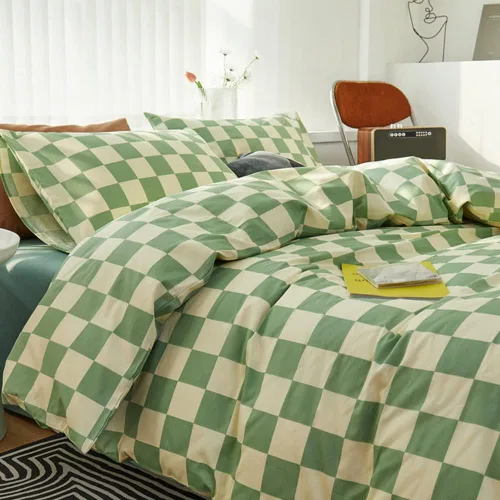 Miniatura 4 de CLOTHKNOW Juego de edredón California King con diseño a cuadros verde y blanco, 3 piezas, juego de ropa de cama con cuadrícula, edredón a cuadros