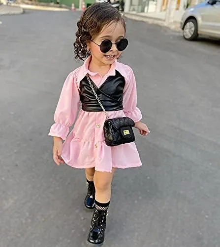 Miniatura 2 de TINXIEA Vestido tipo túnica de manga larga con botones para niñas pequeñas con chaleco de encaje, 2 piezas, ropa para bebé