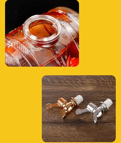 Miniatura 8 de Dispensador de bebidas de barril de vidrio de 1 litro con espita y soporte Dispensador de bebidas frías Dispensador de barril de vino (plata)