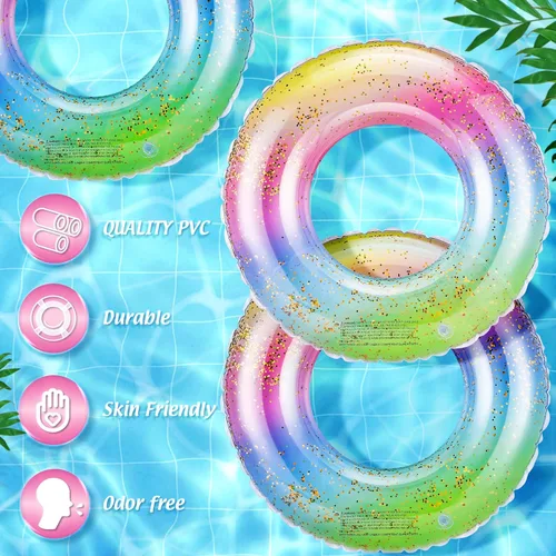 Miniatura 4 de Wettarn Flotadores inflables de piscina, 8 unidades, tubos de natación para niños, tubos de piscina con purpurina interior de lentejuelas, tubo