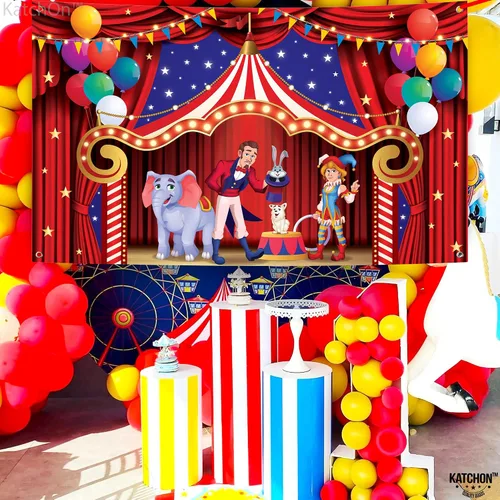 Miniatura 9 de KatchOn, Globo rojo para primer cumpleaños, grande, 40 pulgadas, telón de fondo de carnaval para decoraciones de carnaval, grande de 72 x 44