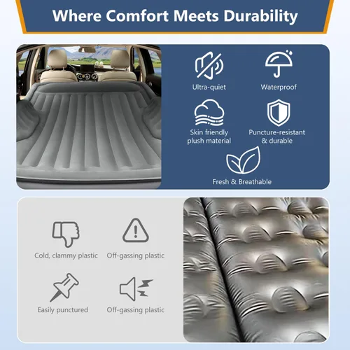Miniatura 5 de Colchón de aire autoinflable para SUV con bomba eléctrica integrada, colchón de aire para automóvil con almohada para maletero, colchón portátil Gris