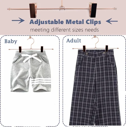 Miniatura 4 de Perchas de ropa para pantalones de oro rosa de 13.8 pulgadas, paquete de 10 perchas para pantalones con clips de metal para pantalones, ganchos
