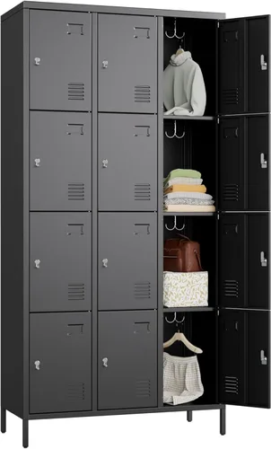 Miniatura 14 de METAN Armario de metal para escuela, oficina, gimnasio, dormitorio, armario de almacenamiento de acero de 3 puertas para empleados, armario