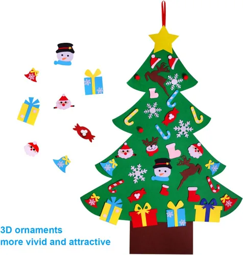 Miniatura 5 de Juego de árbol de Navidad de fieltro de 4 pies con 36 adornos – Árbol de Navidad de fieltro para colgar en la pared para niños pequeños, decoración