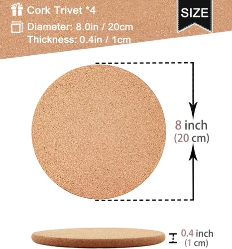 Miniatura 3 de Salvamanteles de corcho, paquete de 4 salvamanteles de corcho grueso de alta densidad para platos calientes, salvamanteles grandes de 8 pulgadas