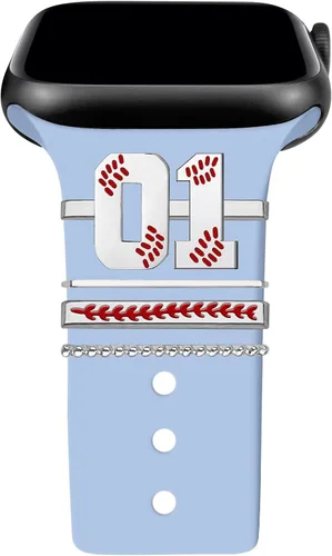 Miniatura 13 de Dijes de reloj de béisbol con números para niños de 00 a 30 atletas de números decorativos compatibles con accesorios de Apple Watch de 1.772 in