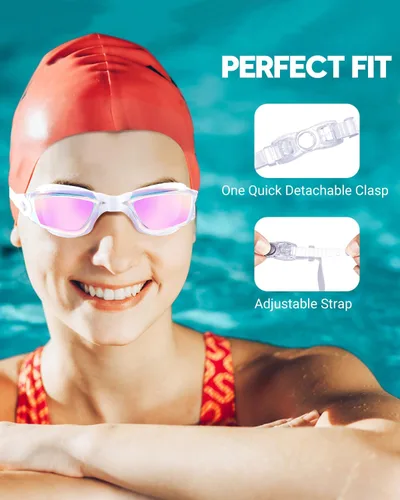 Miniatura 6 de Gafas de natación: paquete de 2 gafas de natación antivaho, sin fugas, protección UV, para adultos, hombres, mujeres, jóvenes Azul & blanco